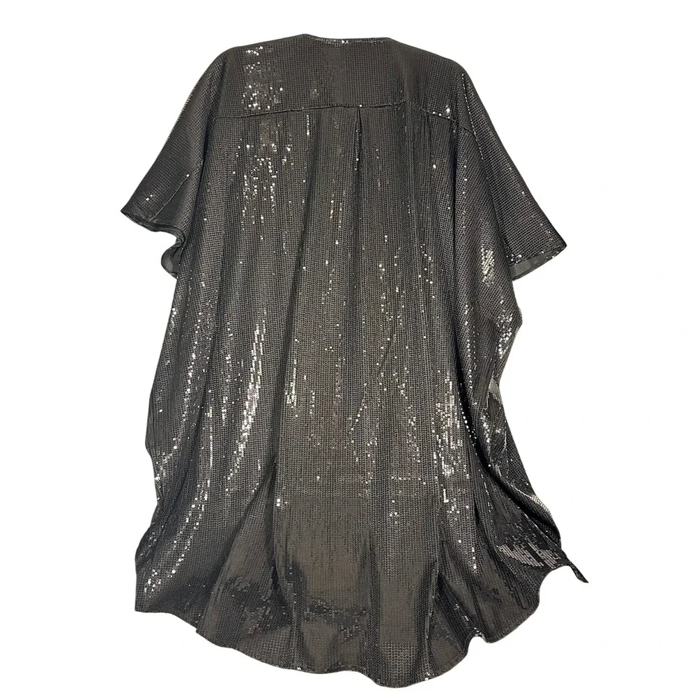 Women's Sequin‎ Kimono Cardigan Black Open Front Short Sleeve Elegant Glam XL